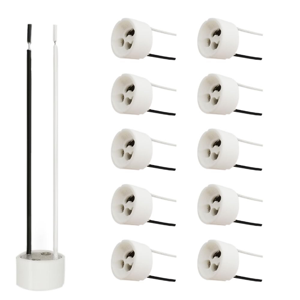 ECHENLED GU10 Base Socket, 600 Heat Resistant Maximum 250V 300W, Ceramic Lamp Holder and Braided Wi