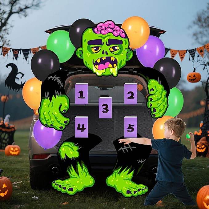JOYIN Halloween Trunk or Treat Kit Zombie Toss Game Theme Decorations, Large Scary Green Zombie Toss