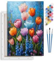CraftyTime Paint by Numbers Kit for Adults Beginner, Flower Adult Paint by Number Kits on Canvas, DI
