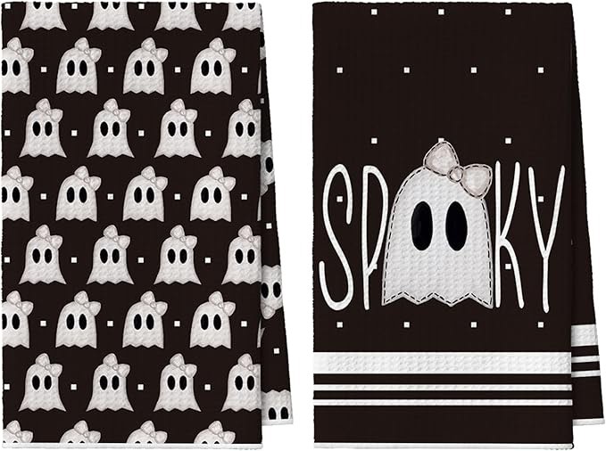 Artoid Mode Black Ghost Spooky Halloween Kitchen Dish Cloths, 12x12 Inch Quick Dry Microfiber Dishcl