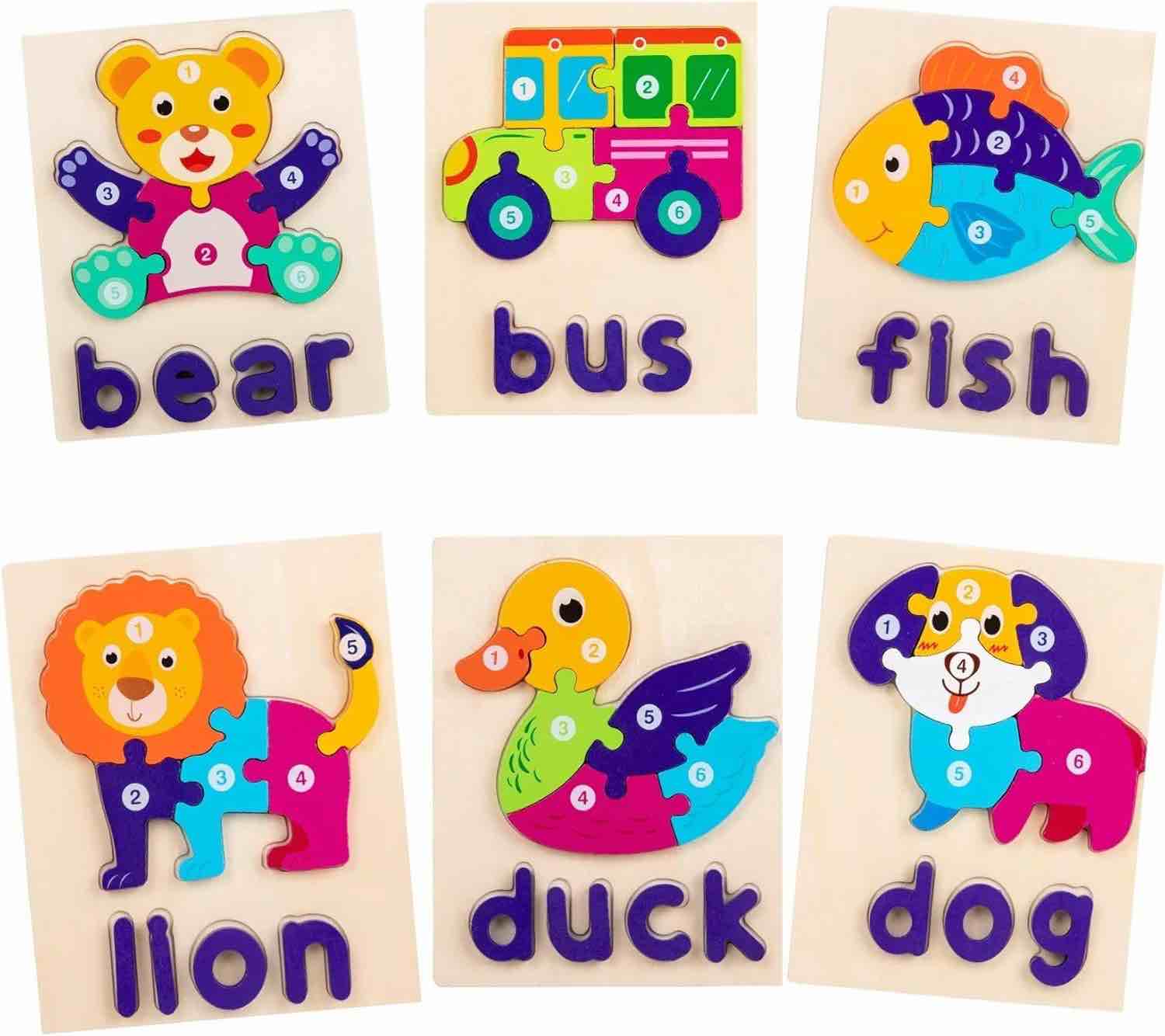 Wooden Puzzles for Toddlers,Puzzles for kids age 3-5, Montessori Toys for 3+ Year Old Girl Boy, 6 Puzzle Shape for kids Age 3+, Educational Preschool Toys, Gifts for Toddlers, Cognition Learning Skill