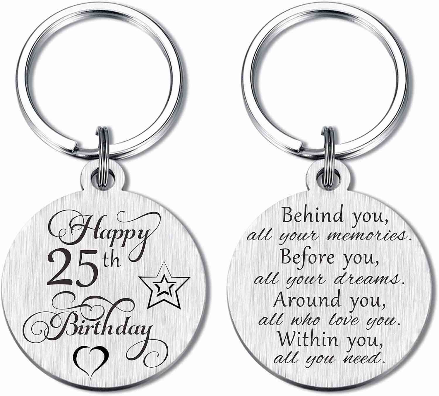 Laluminter 25 Year Old Birthday Gifts for Women Men Her Him - 25th Birthday Keychain - Happy 25 Bday