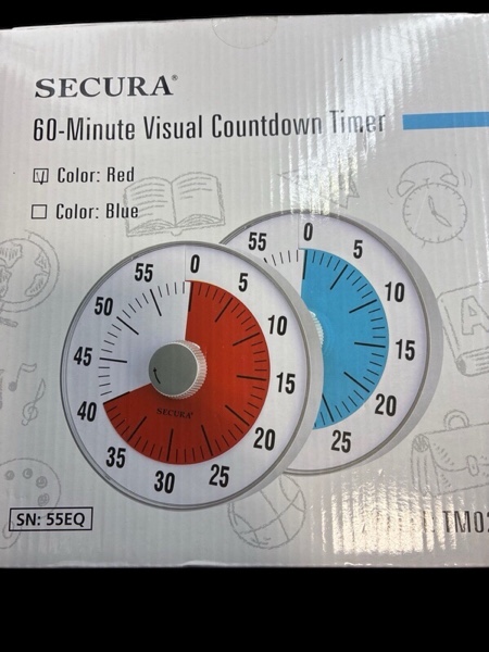 Secura 7.5-Inch Oversize Visual Countdown Timer, 60-Minute Kitchen Timer | Time Management Tool