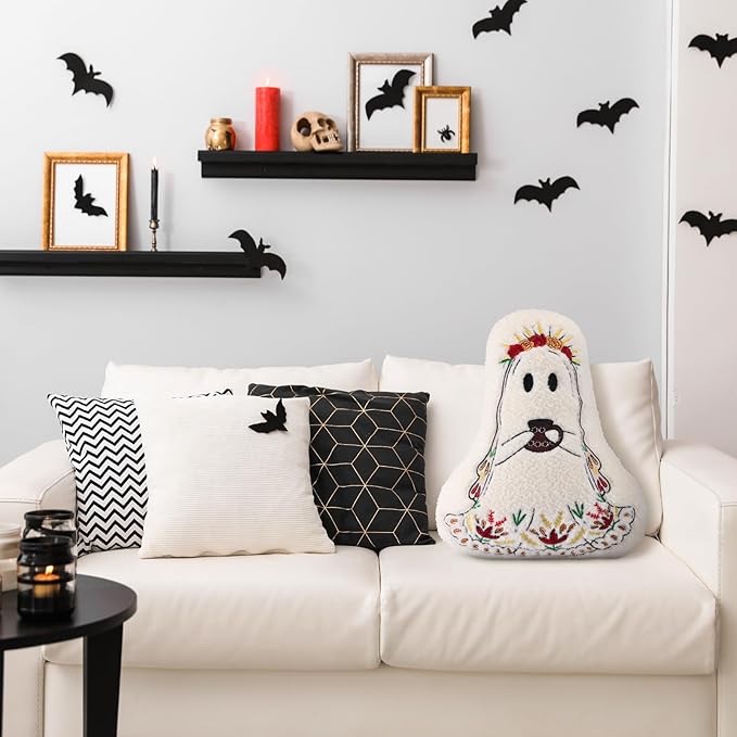 Geelin Mexican Halloween Ghost Throw Pillow — 15-Inch Mexican Barro Style Soft Flannel Decorative Pillow (Classic)