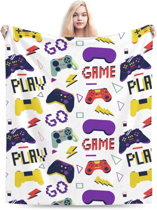 Gamer Blanket 60" x 50" Super Soft Flannel,Gaming Blanket Gifts for The Ultimate Gamer for Kids Teens SonHusbands Men Boyfriends(White)