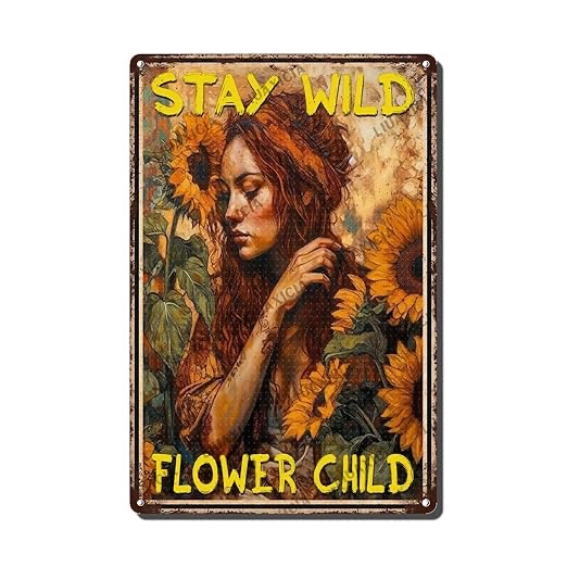 LIUAXICIA Vintage Wall Decor: Funny Garden “Stay Wild Flower Child” Girl Flowers Metal Sign for Family The Bar Restaurant Cafe Bathroom Garage Office Arts Decor (8x12 inches Tin sign)