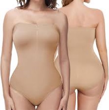(Size M) Lynclare Strapless Shapewear Bodysuit for Women Tummy Control Body Briefer Seamless Sculpting Thong