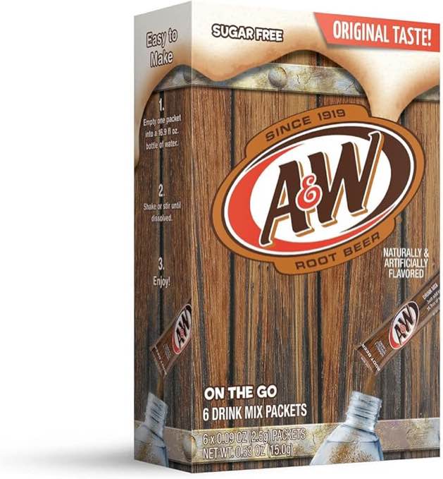 A&W Powder Packs A&W Singles To Go - No Gas And Sugar-Free Root Beer Water Drink Mix (6 Boxes With 6 Packages Each - 36 Servings In Total)
