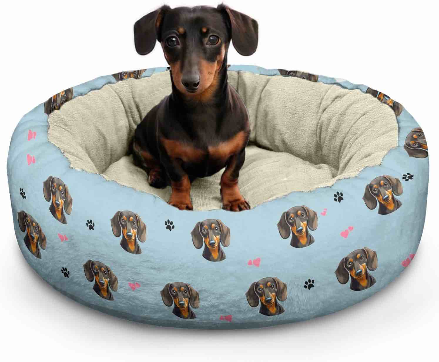Lussues Nee Dachshund Calming Round Bed Washable Dog Bed Donut Indoor (Dachshund, 23"" L x 23"" W x 8"" Th)