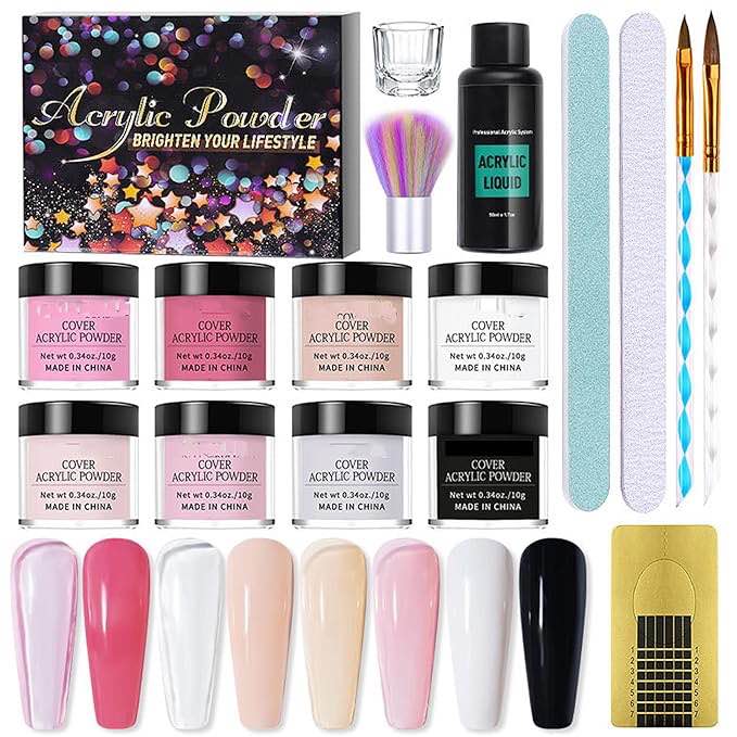 TERBOUSHE Acrylic Powder and Liquid Set, Acrylic Nail Kit Powder & Liquid Acrylic Nail Brush Nail-03, Red