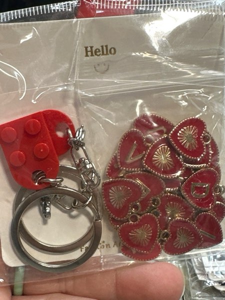Condition photo showing New/Like New for Heart Keychain Set — Couple Keychains Brick Keychain Heart with Initials (Red)