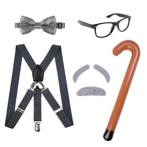 alizeal 5pcs kids 100th days of school old man costume for boys grandpa dress up accessories, black