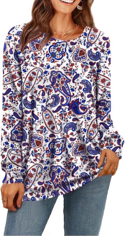 (Size M) YESNO Women Christmas Sweater Graphic Printed Oversized Pullover Sweaters Casual Loose Knit Tops S01