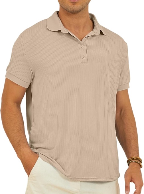 Men's Polo Shirts Short Sleeve Textured Knit Slim Fit Casual Stretchy Button Polo T-Shirt Summer Collared Golf Shirt (XXL)