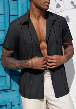 (Medium) Lion Nardo Mens Button Down Short Sleeve Shirts Summer Casual Cuban Guayabera Shirt Beach Wedding Vacation Tops