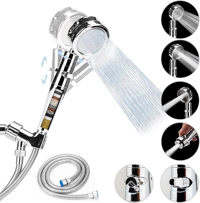 Shower Head with hose,High Pressure Handheld FLBUIH 360-Degree Universal Rotatable 4 Spray Settings 