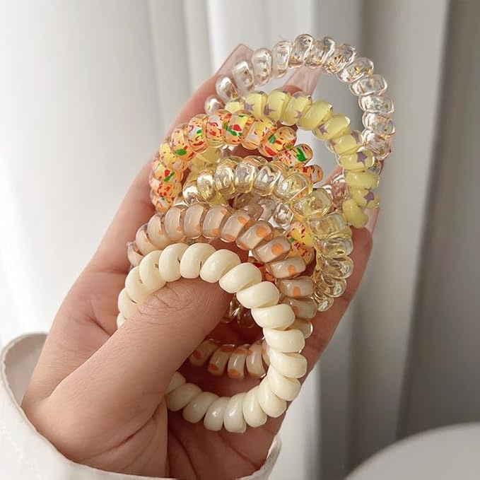 Wsiliana 6Pcs Hair Elastic Spiral Hair Candy Color Hair Circle for Women and Girls (005-Yellow)