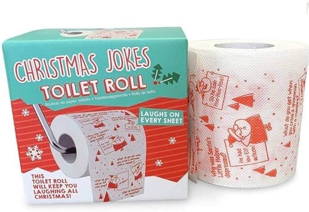 Hapros Funny Gag Gifts Christmas Joke Toilet Paper Roll in Gift Box - Jokes On Every Sheet! Great Stocking Stuffers, Fun Pranks and Xmas Bathroom Tissue Paper Decor
