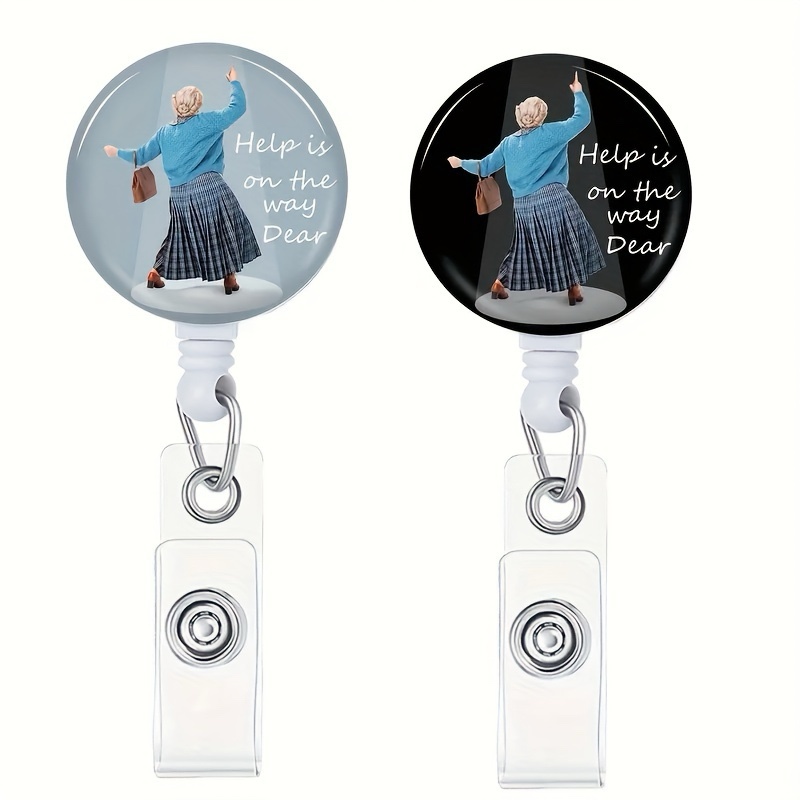 2Pcs Help is on The Way Badge Reels with Vertical Clear Plastic ID Card Holders (2.5" x 3.7") Retrac