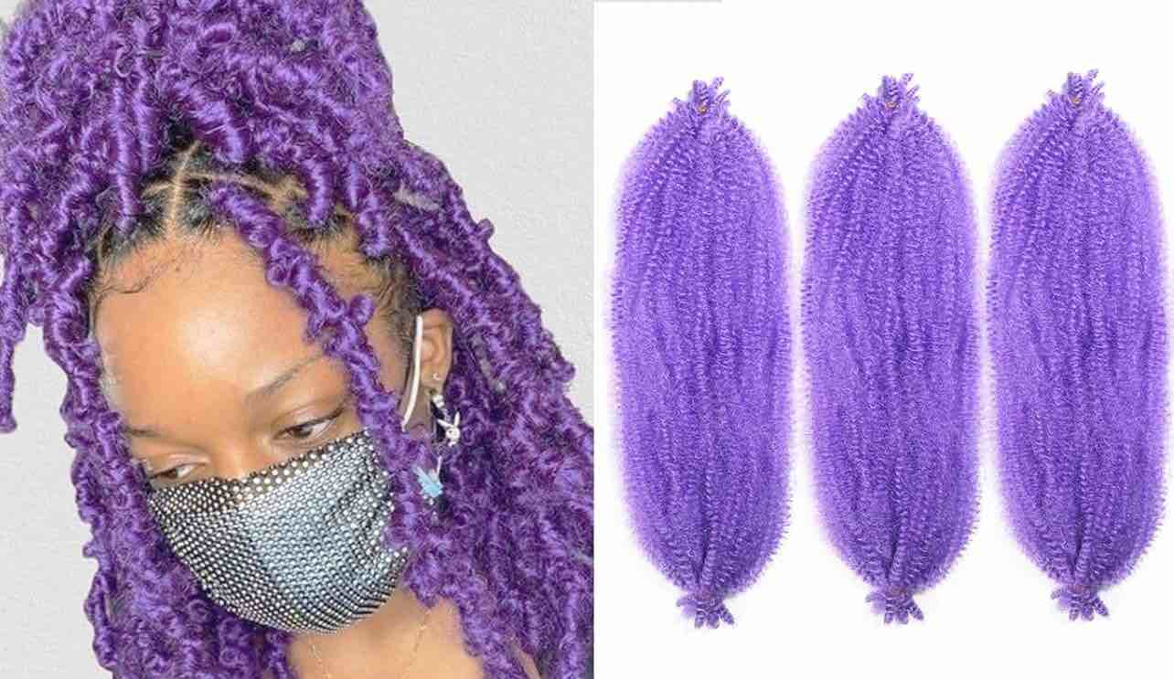 ROURUNFASI Mediumpurple Springy Afro Twist Hair 18 Inches Pre-separated Marley Twist Braiding Hair 3 Packs Pre-fluffed Spring Crochet Twist Hair For Soft Locs
