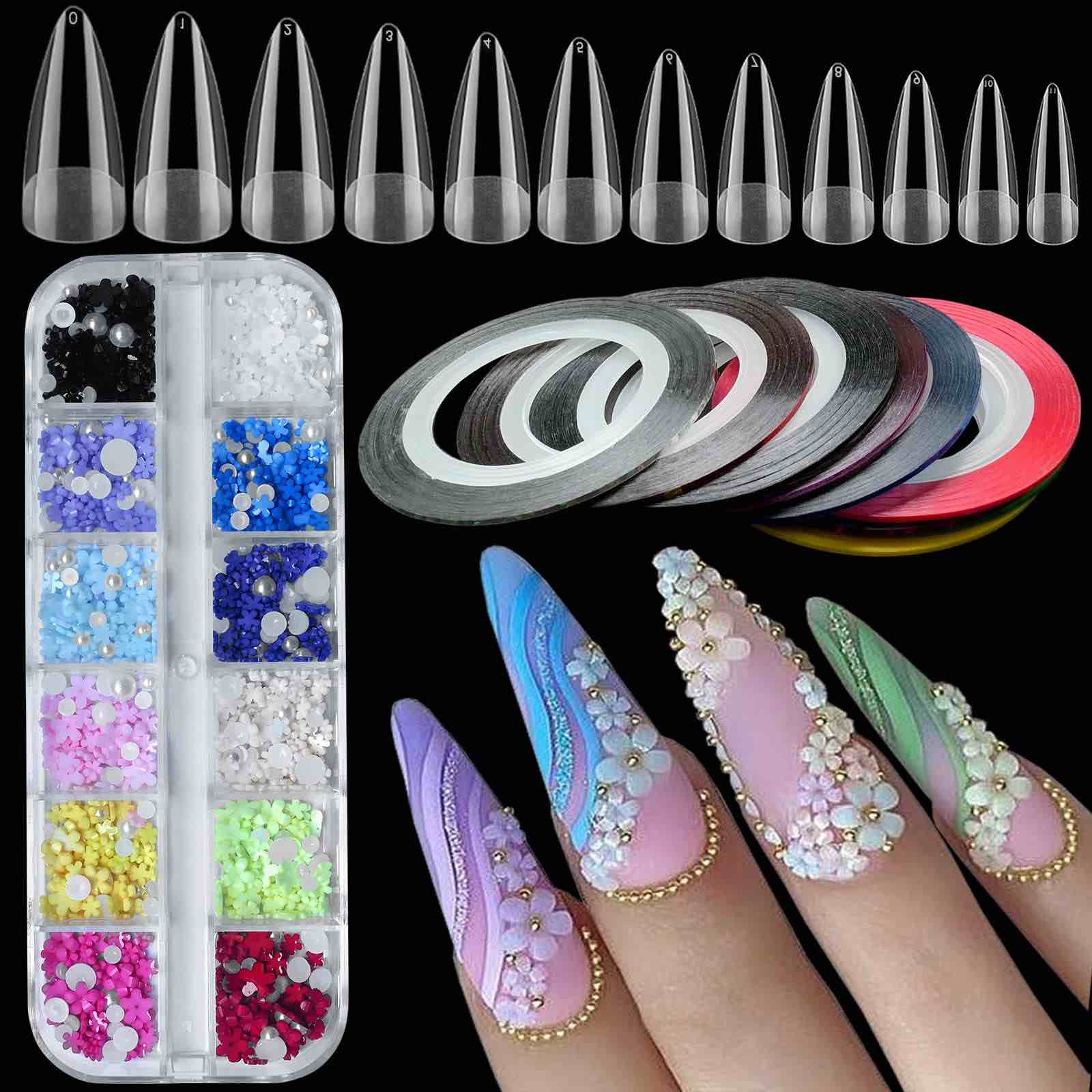 LoveOurHome Stiletto Fake Nail Tips Acrylic Kit 600pc Medium Clear Gel Tip Full Cover Artificial Fin