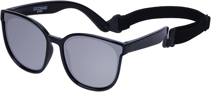 COCOSAND Baby Sunglasses with Strap Flexible Retro Square Frame for Toddler Infant Girls Boys Age 3-24 Months