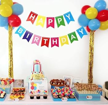 Happy Birthday Banner Backdrop Colorful Decoration Birthday sign for wall Party Supplies Backyard Decore Birthday Flag Bunting - 8 feet total signs (3 feet HAPPY, 5 feet BIRTHDAY)