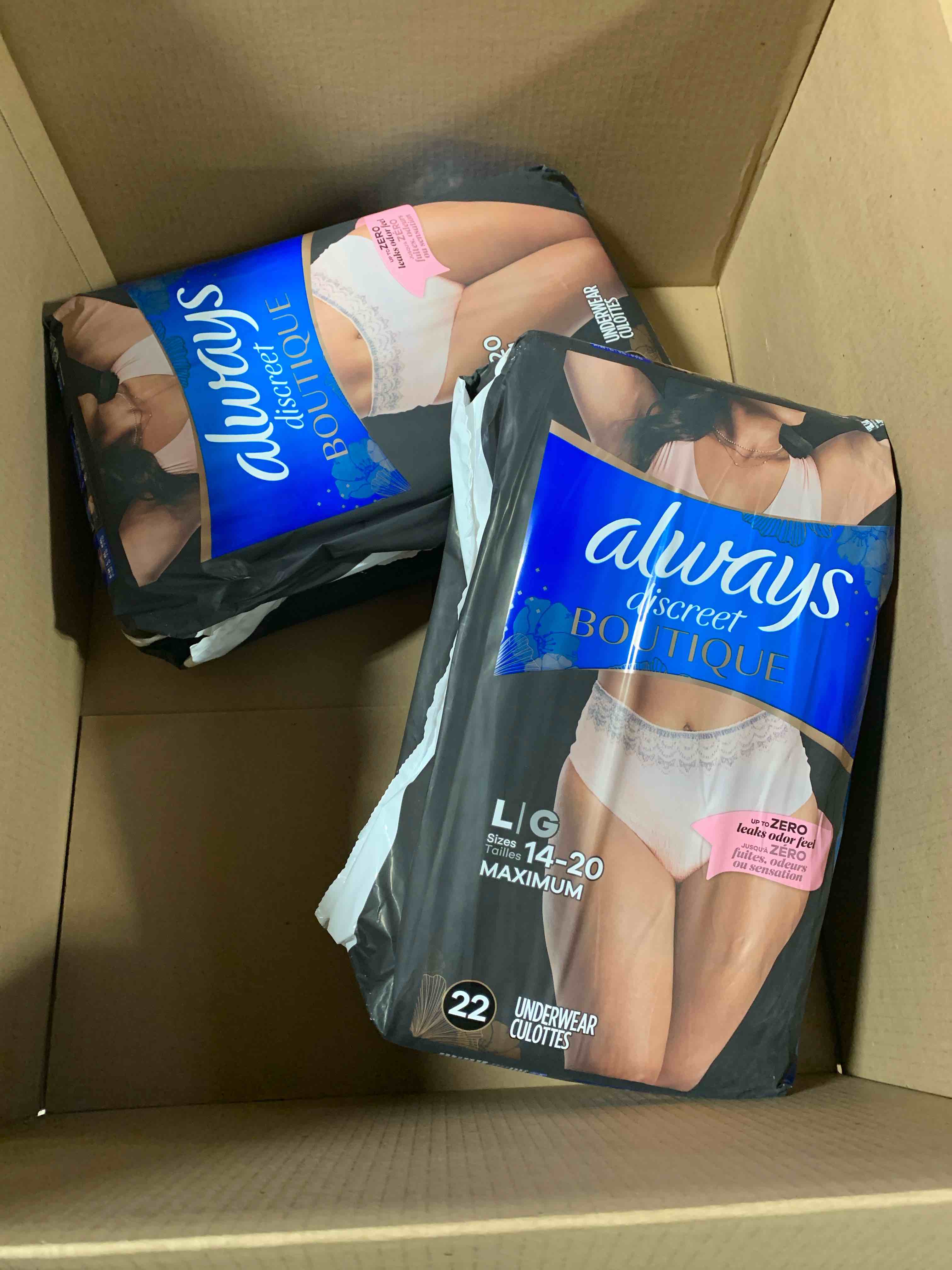 Size LARGE Always Discreet Boutique Adult Incontinence and Postpartum Underwear for Women, Maximum Protection, S/M, Rosy, 48 Count