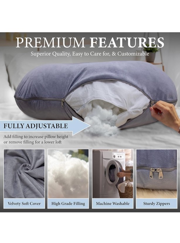 Pharmedoc Pregnancy Pillows, U-Shape Full Body Pillow -Removable Cover Jumbo Size - Grey - Pregnancy Pillows for Sleeping - Body Pillows for Adults, Maternity Pillow and Pregnancy Must Haves