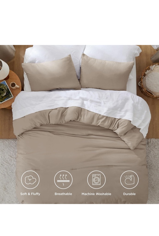 Bedsure Queen Size Comforter Sets, Khaki Soft Prewashed Bed Comforter for All Seasons, 3 Pieces Warm Bedding Sets, 1 Lightweight Comforter (90"x90") and 2 Pillowcases (20"x26")