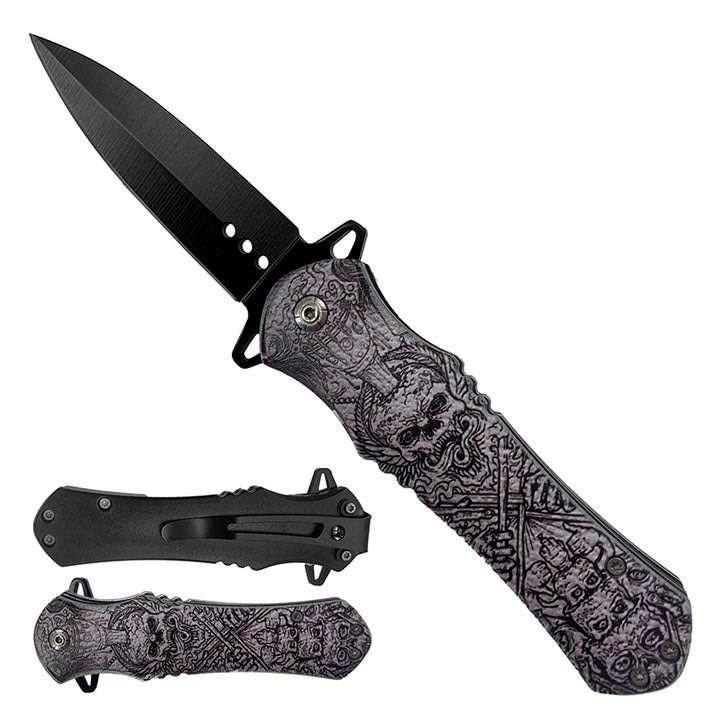 Skull Spring Assisted Pocket Knife