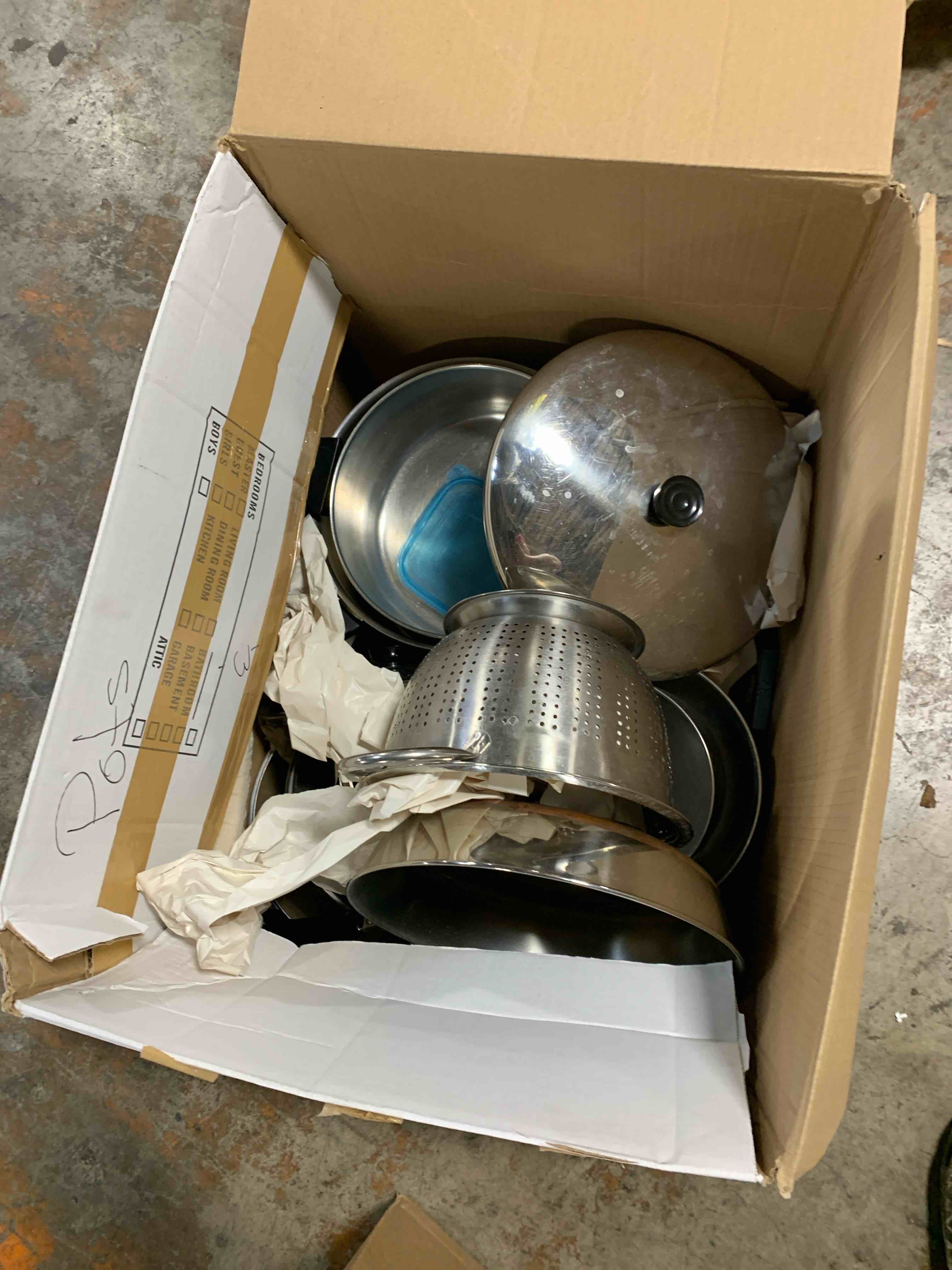 box of pots and pans 
