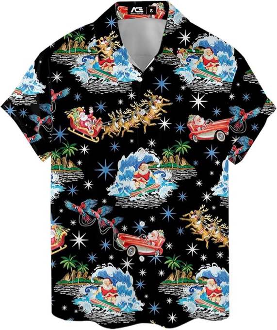 Funny Colorful Hawaiian Shirt for Men Mens Casual Animals Mens Hawaiian Shirts Short Sleeve Button Down Shirt Men - Large