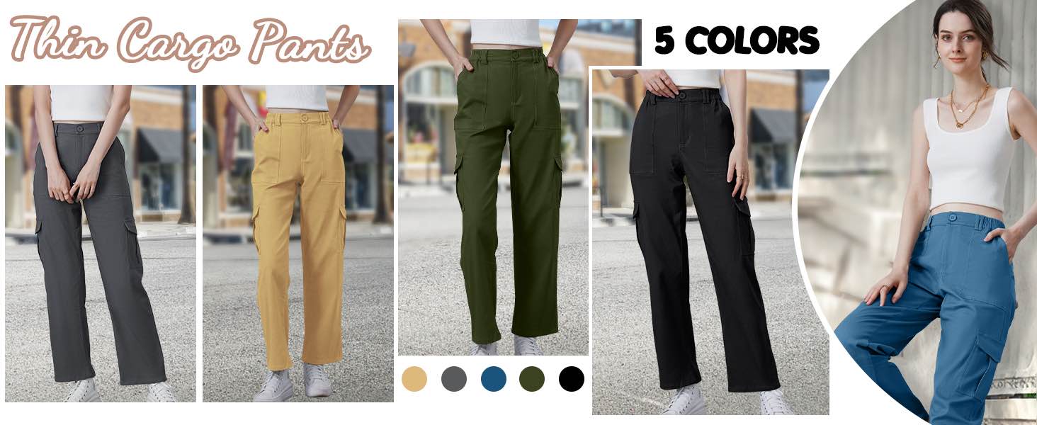 MIKETAI Cargo Pants for Women Casual Pants Hiking Pants Y2K Trendy Streetwear High Waisted Baggy Stretchy with 6 Pockets ( Black, Small )