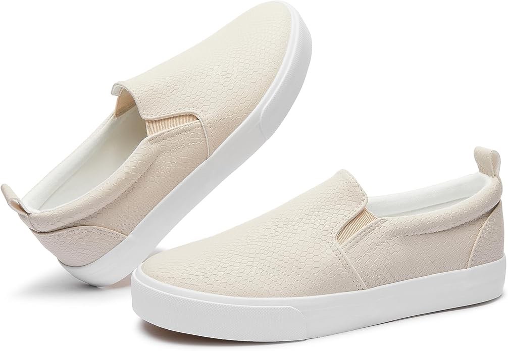 (Size 9) Women's Synthetic Leather Slip-On Shoes Padded Collar Slip-On Sneakers Casual Loafers Walking Shoes