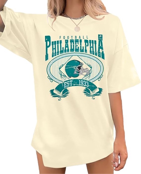 (Small) Oversized Football Shirt Team Fan Tshirt Football Lovers Fans Gift Women Casual Short Sleeve T-Shirt Game Day Shirt Apricot