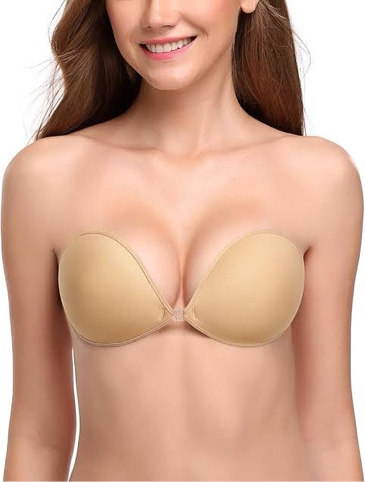Adhesive Bra Fancy Underwear Reusable Sticky Backless Invisible Push up Bra with Nipple Covers Beige
