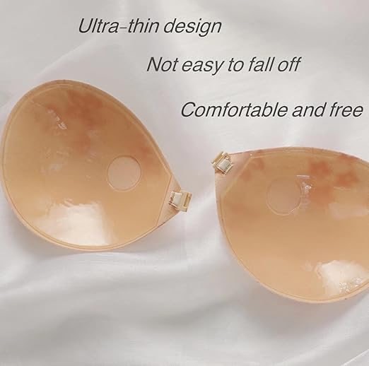 Adhesive Bra Fancy Underwear Reusable Sticky Backless Invisible Push up Bra with Nipple Covers Beige