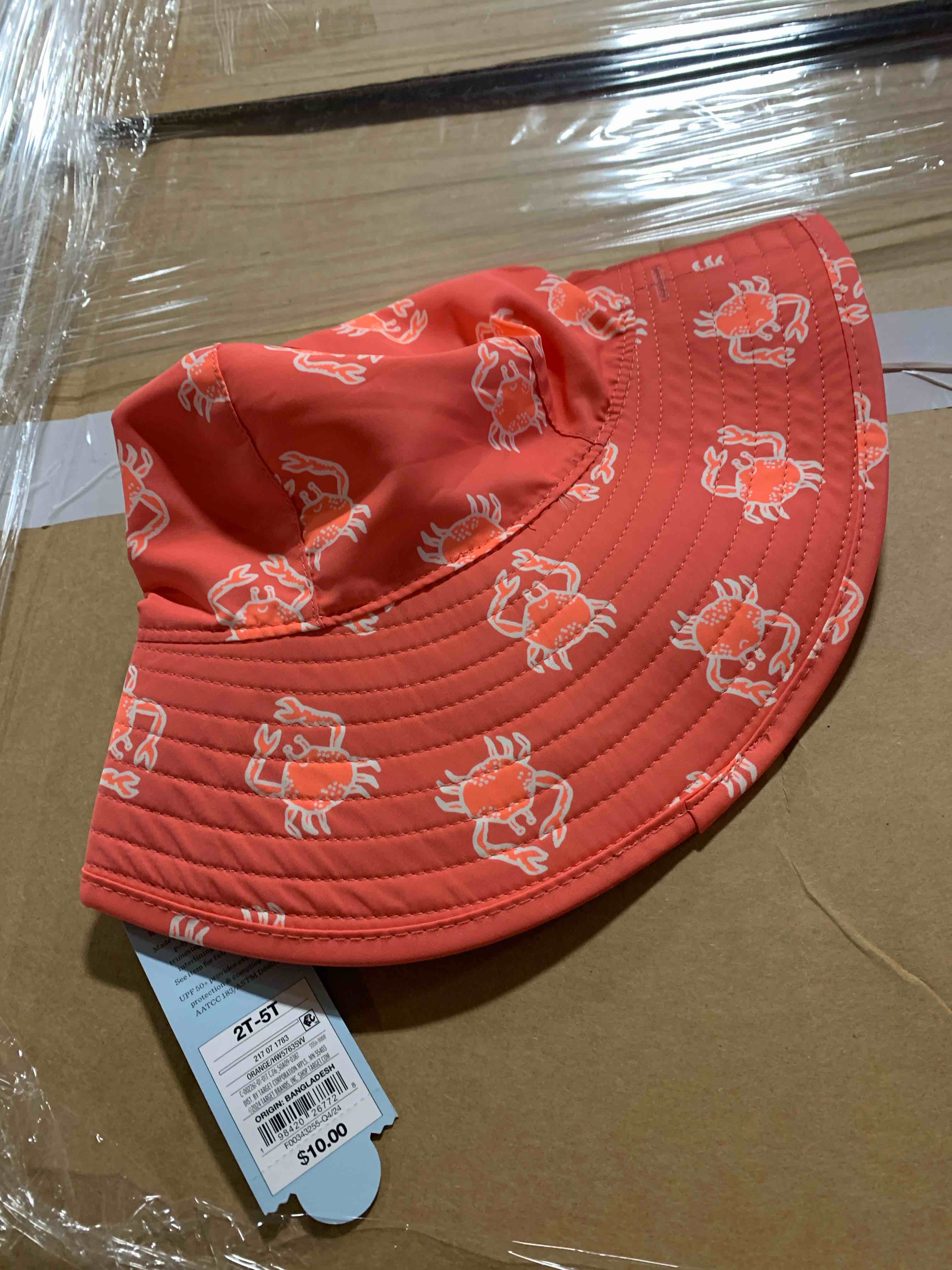 Toddler Boys' Reversible Crab Swim Hat - Cat & Jack™ Orange 2T-5T: UPF 50+ Bucket Hat, Lightweight Woven Fabric