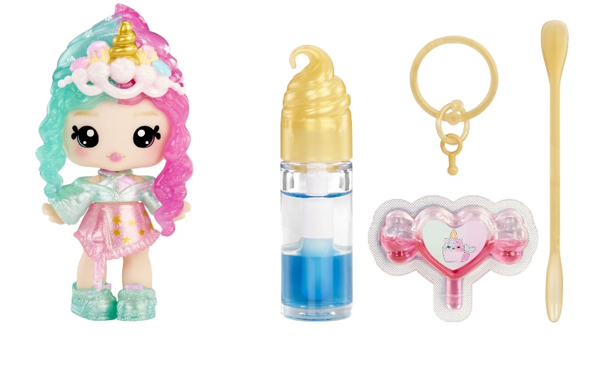 Condition photo showing New/Like New for Yummiland Lip Gloss Doll: Mystery Color Change Phoebe Frappe, DIY Lip Gloss + Removable Keychain, Cosmetic Play, Collectible, Ages 4+