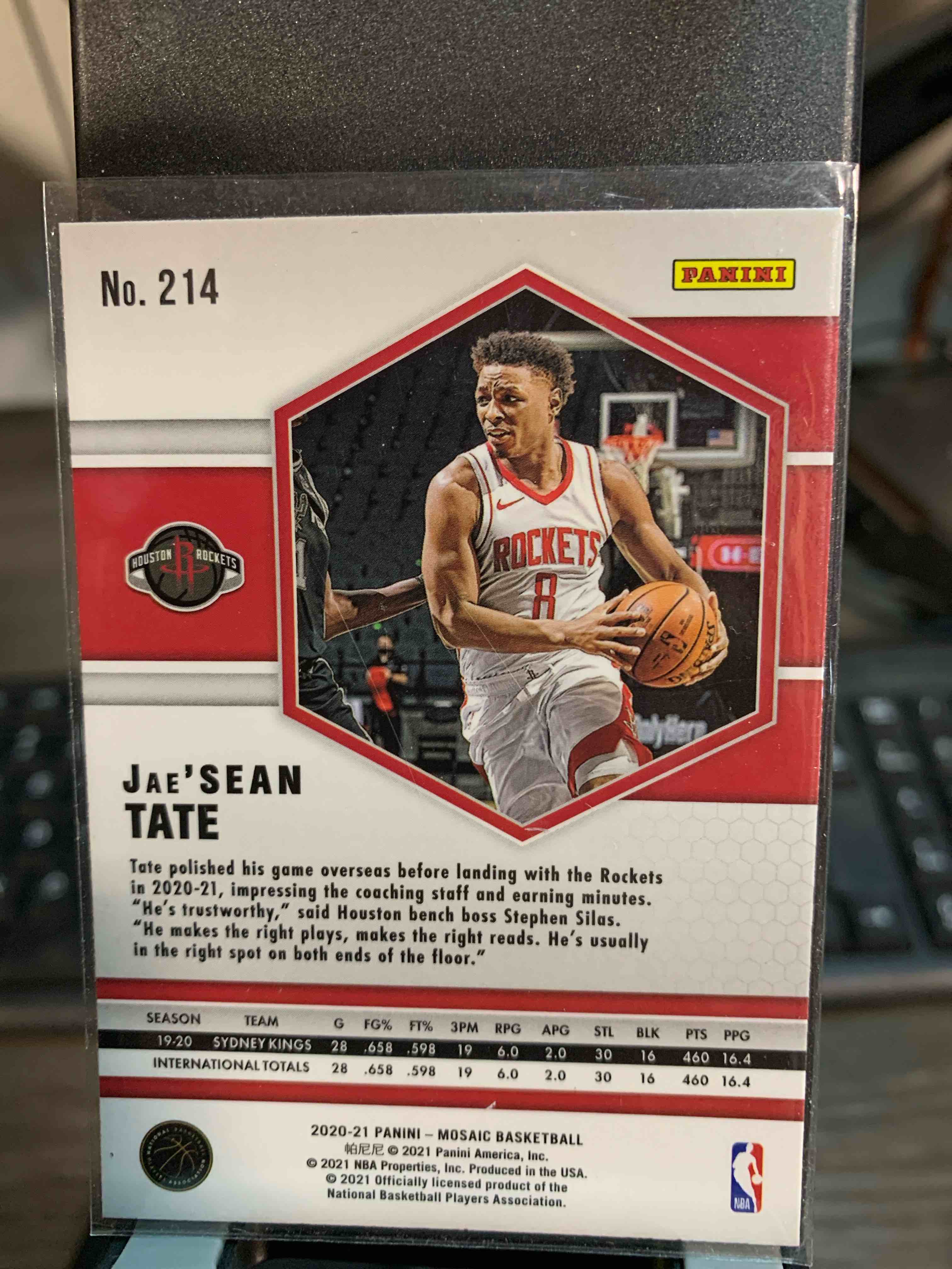 Condition photo showing Good Condition for 2020-21 Mosaic Basketball Jae'SEAN TATE Rookie RC Card #214