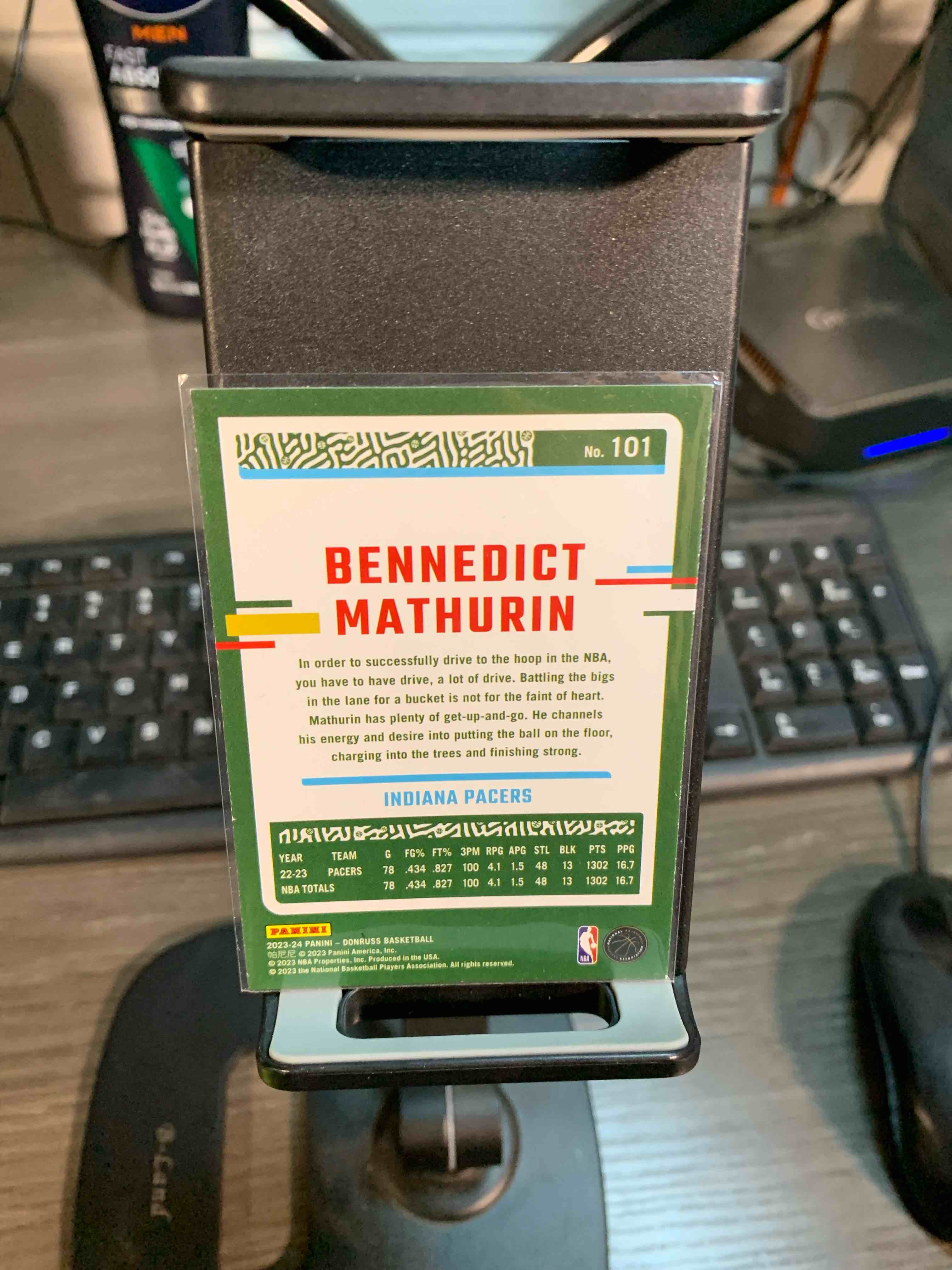 Condition photo showing Good Condition for 2023-2024 Donruss NBA Green Lazer Bennedict Mathurin #101 Indiana Pacers