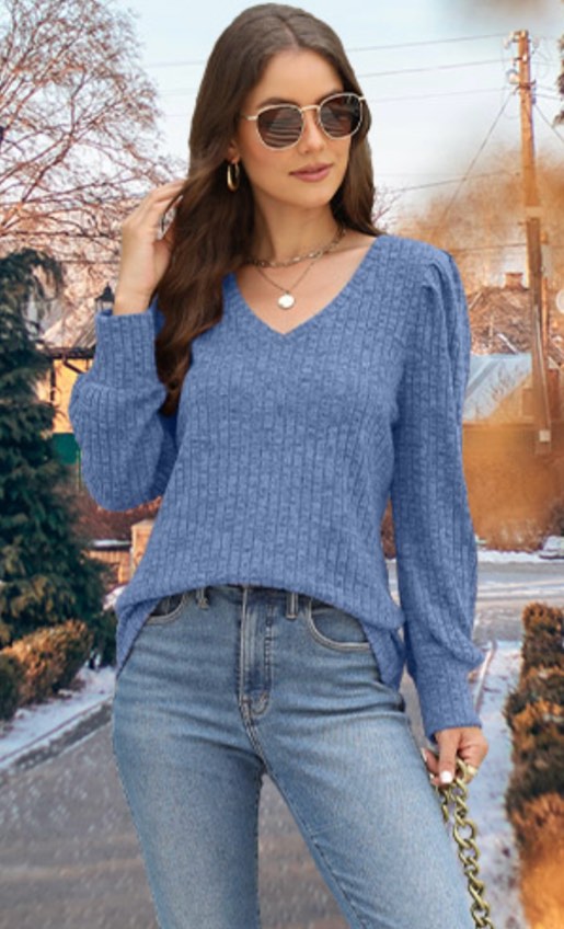 (Small) JomeDesign Dressy Tops for Women Long Sleeve Tops Dressy Casual Fall Blouses Blue, Small