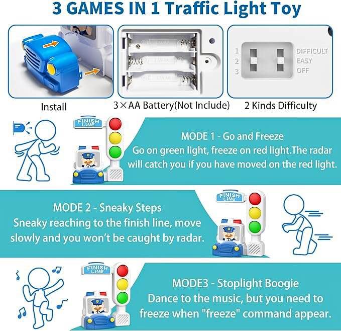 3 Games in 1 Traffic Light Toy with Motion Sensor