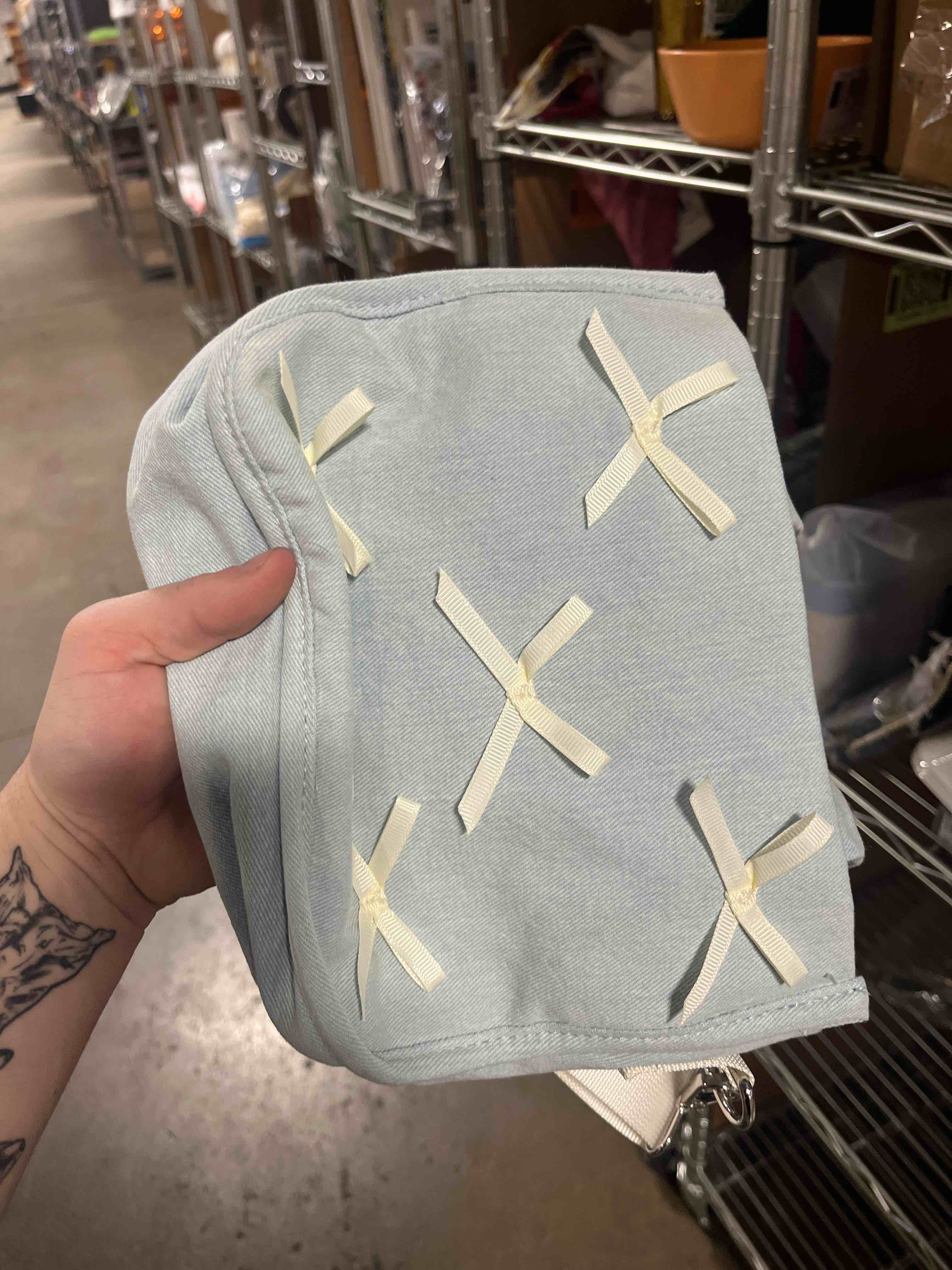 Girls' Mini Denim with Bows Tote Crossbody Bag - art class™ Blue: Lightweight Woven Handbag, Adjustable Strap