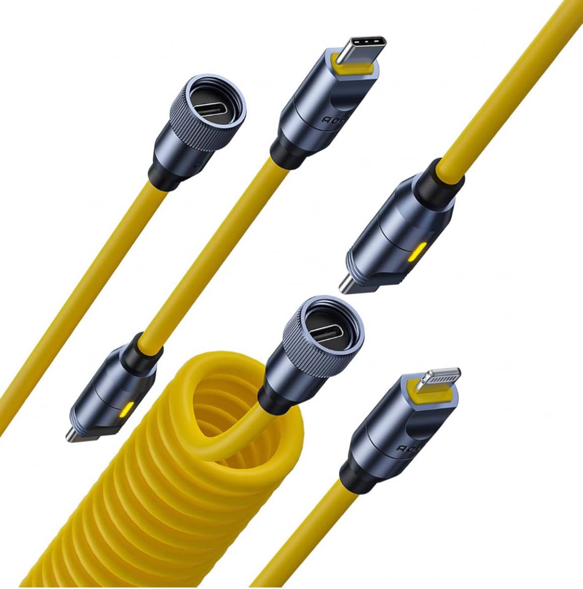 Cable set AOHI AOC-L011, 1x USB-C to USB-C, 1x USB-C to Lightning, 240W, PD 3.1 (yellow)