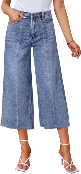 GRAPENT Jean Capris for Women Wide Leg Jeans High Waisted Seamed Front Raw Hem Denim Capri Pants Stretchy (medium)