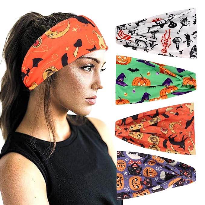 AMCAMI Boho Headbands for Women Wide Bandana Hair Bands Fall Headbands for Women Non Slip Workout Cloth Elastic Hair Accessories 