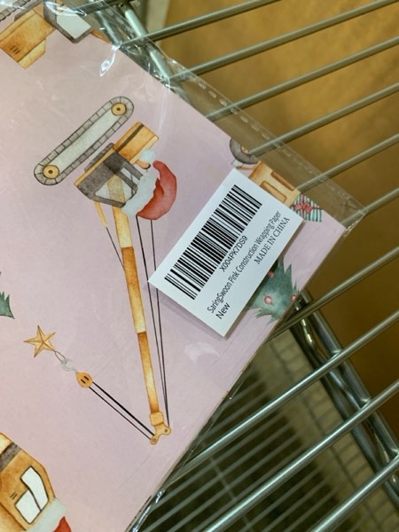 Condition photo showing New/Like New for SaringSwoon Pink Construction Christmas Wrapping Paper for Kids - Holiday Wrapping Paper with Dump Trucks, Cranes, Excavators with Santa Hats & Gifts, Christmas Tree - 40×28 Inches, 4 Folded Sheets
