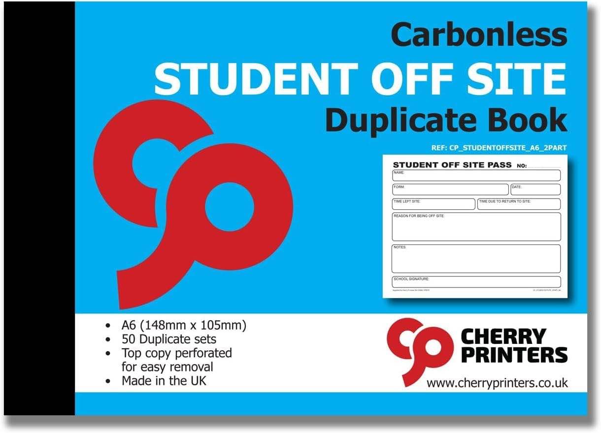Cherry | Carbonless NCR | School Student Off Site Pass | 2pt Book | A6 (4.1 x 5.8 Inches) | 50 Sets 